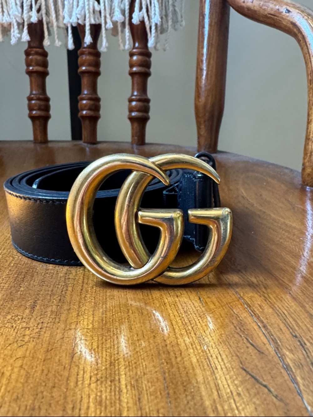Gucci Black Leather Belt with Brass Double G Buckle